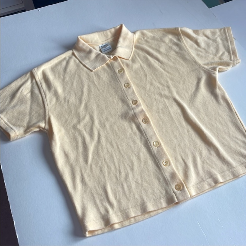 Vintage Bayou Wear Canadian Butter Yellow Knit Short Sleeve Button Down Top